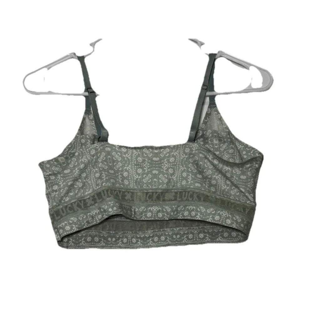 Lucky Brand Women's Bralette Large L Green Bandana White Floral Paisley Boho Bra